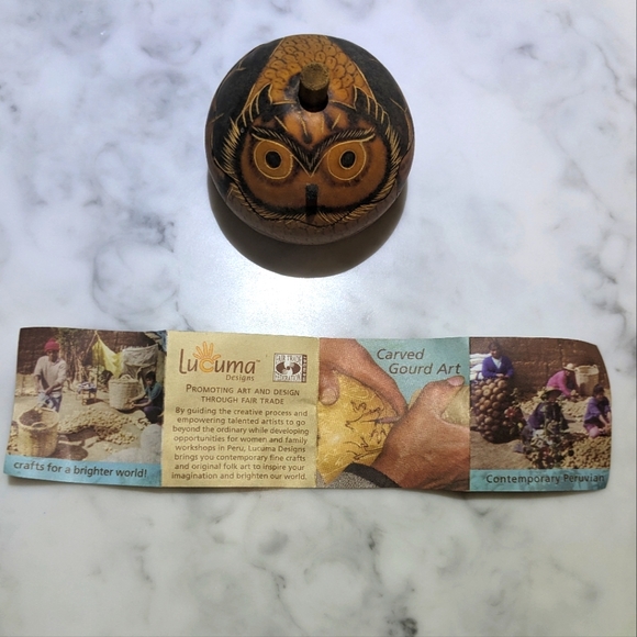 Lucuma Design Carved Gourd Art / Hand Carved Owl - Picture 11 of 14